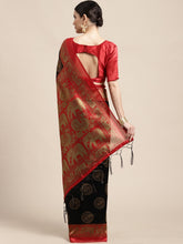 Women's Art Silk Black Printed DesignerSaree With Blouse Piece